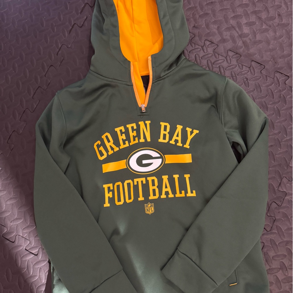 NFL Team Apparel Green and Yellow Hoodie dri fit material Youth Medium